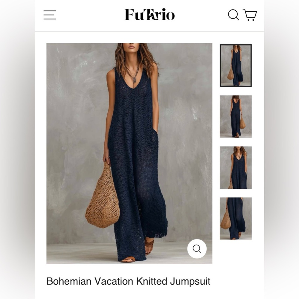 Chic Navy Knit Jumpsuit/Cover-Up - Picture 3 of 9